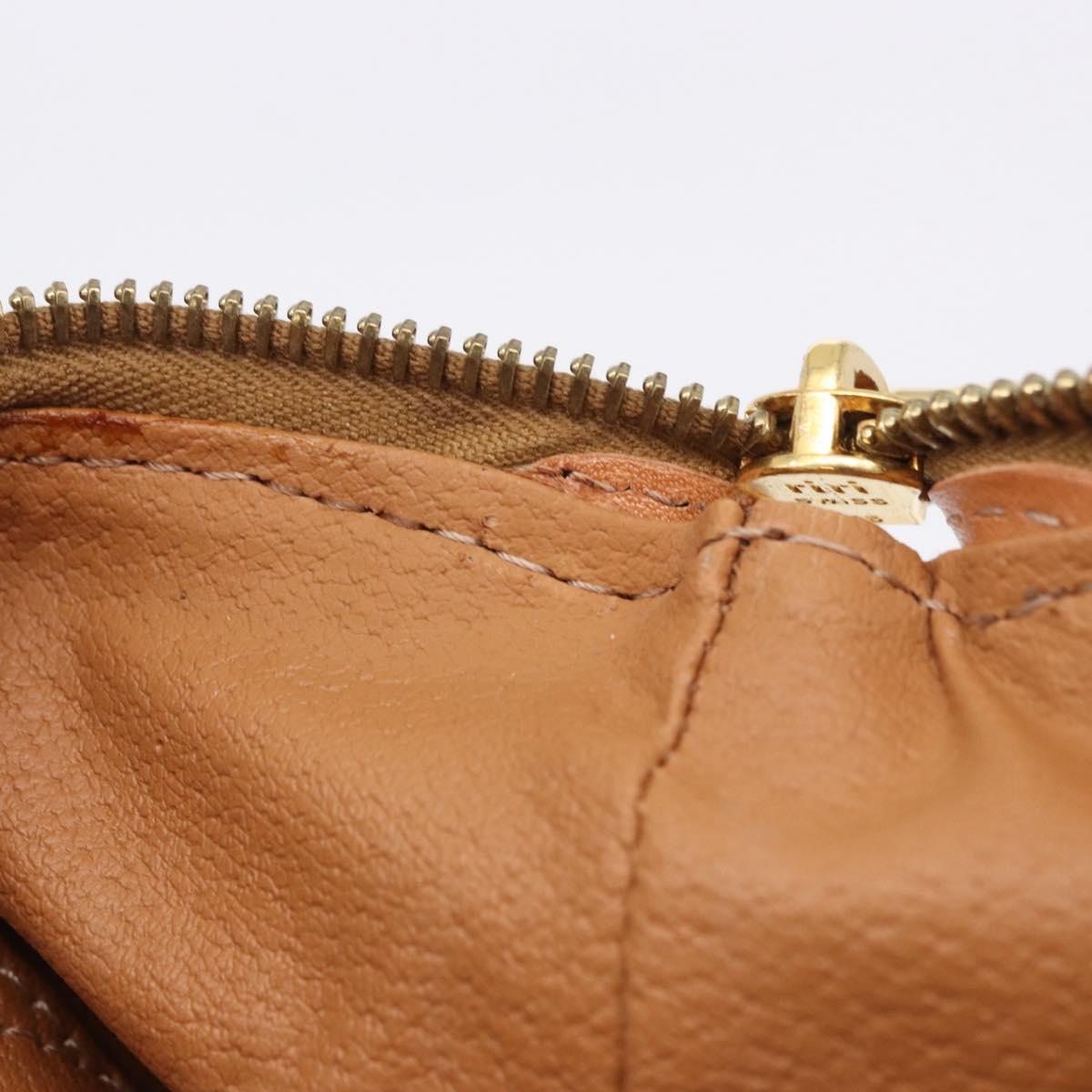 CELINE Macadam Pouch PVC Leather Brown Gold Tone Auth ar14260A