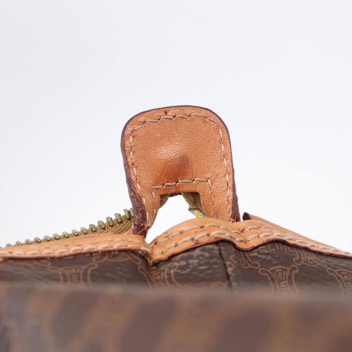 CELINE Macadam Pouch PVC Leather Brown Gold Tone Auth ar14260A