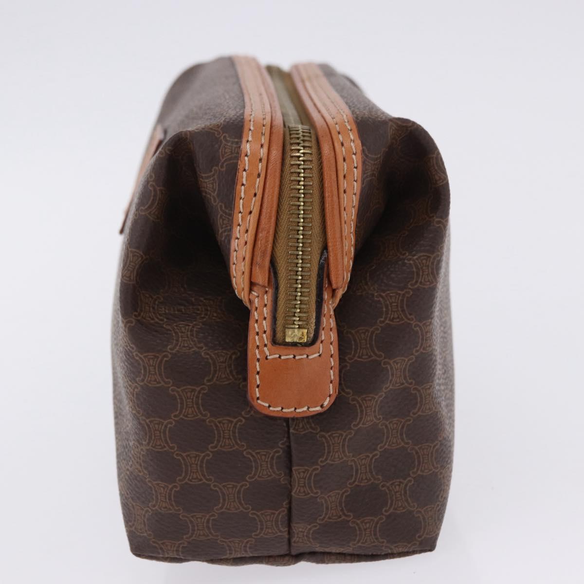 CELINE Macadam Pouch PVC Leather Brown Gold Tone Auth ar14260A