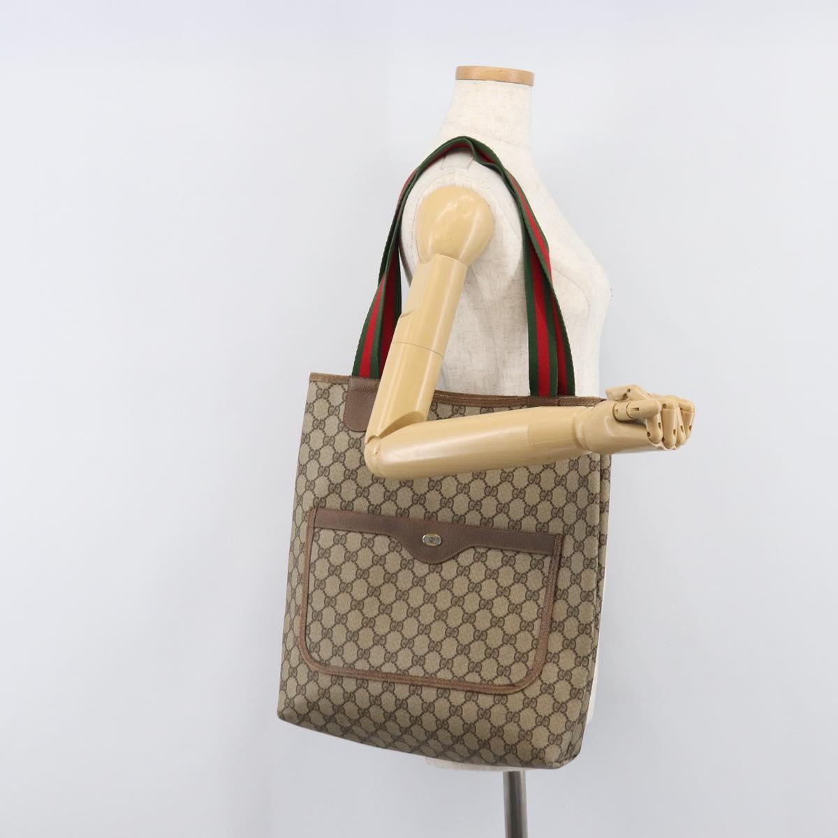 GUCCI GG Supreme Web Sherry Line Tote Bag PVC Beige Gold 39 02 003 Auth ar14261