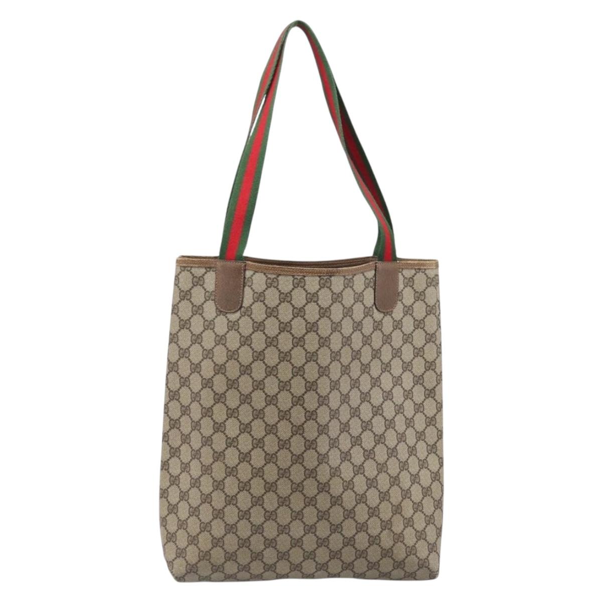 GUCCI GG Supreme Web Sherry Line Tote Bag PVC Beige Gold 39 02 003 Auth ar14261