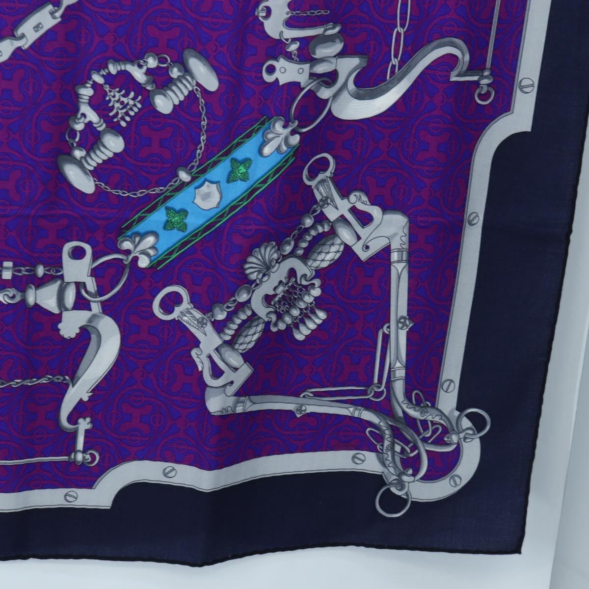 HERMES Carre 140 Scarf Cashmere Navy Purple Auth ar14266M