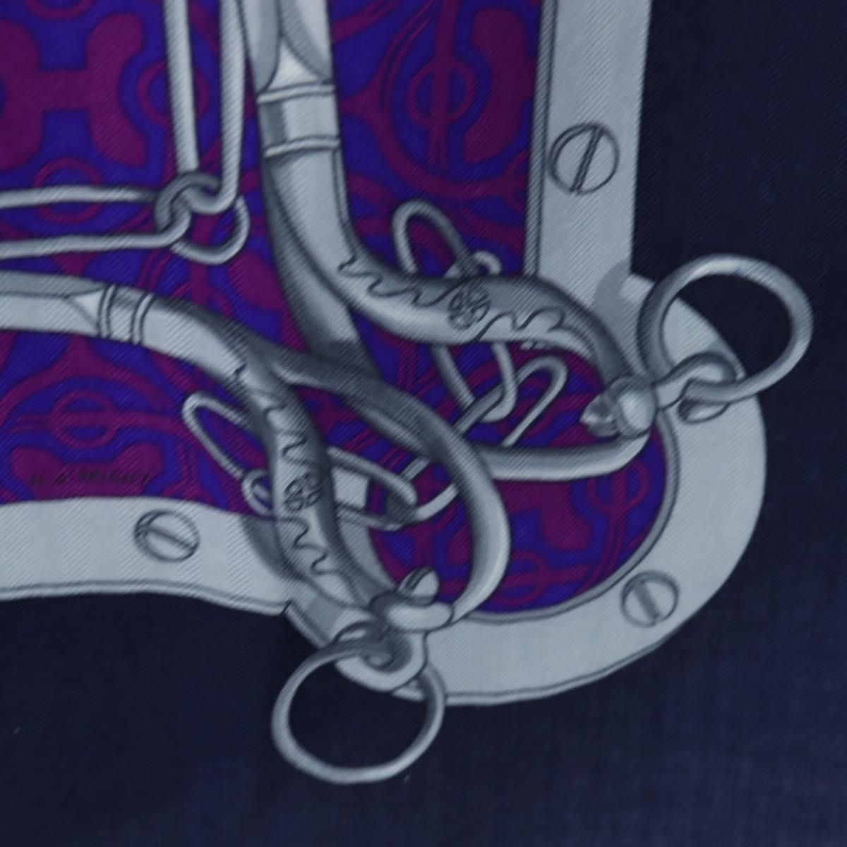 HERMES Carre 140 Scarf Cashmere Navy Purple Auth ar14266M