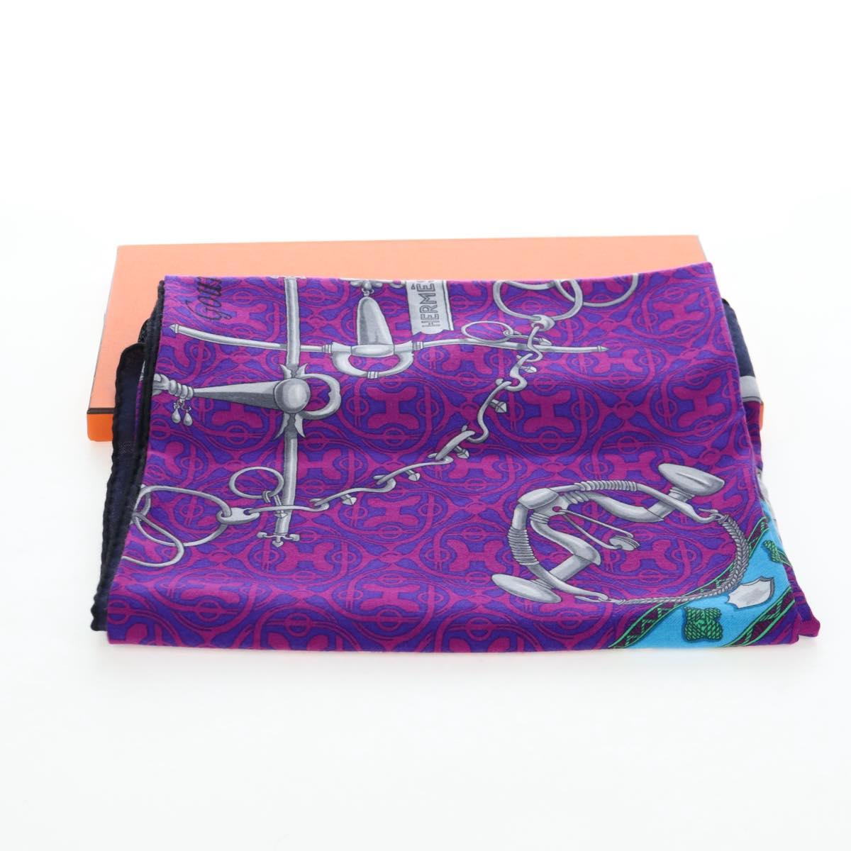 HERMES Carre 140 Scarf Cashmere Navy Purple Auth ar14266M