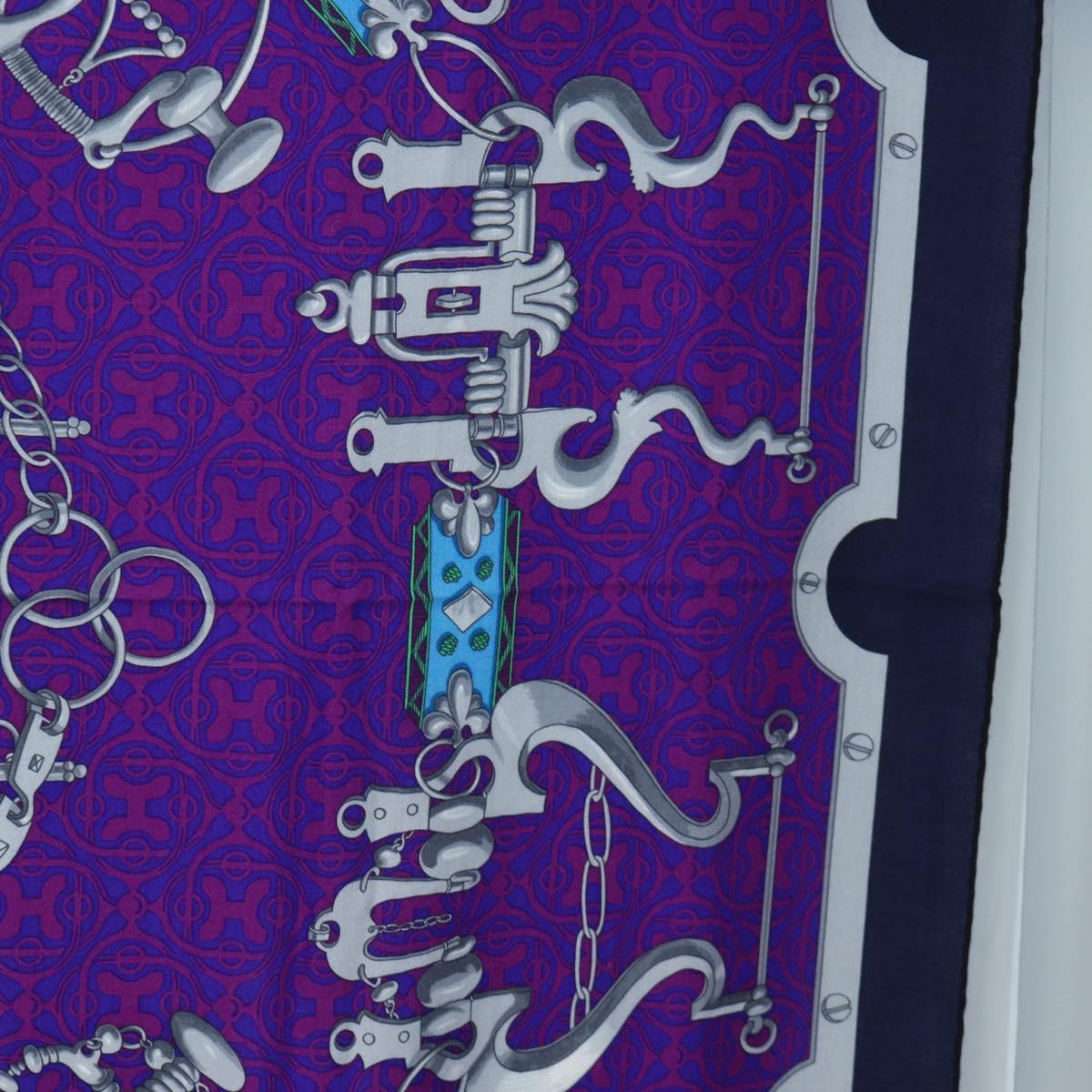 HERMES Carre 140 Scarf Cashmere Navy Purple Auth ar14266M