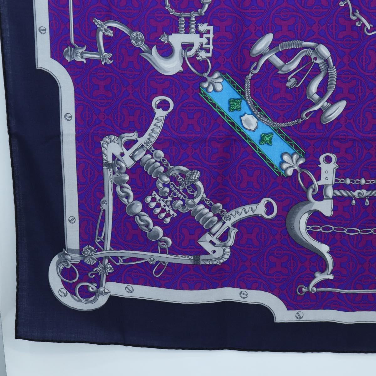 HERMES Carre 140 Scarf Cashmere Navy Purple Auth ar14266M