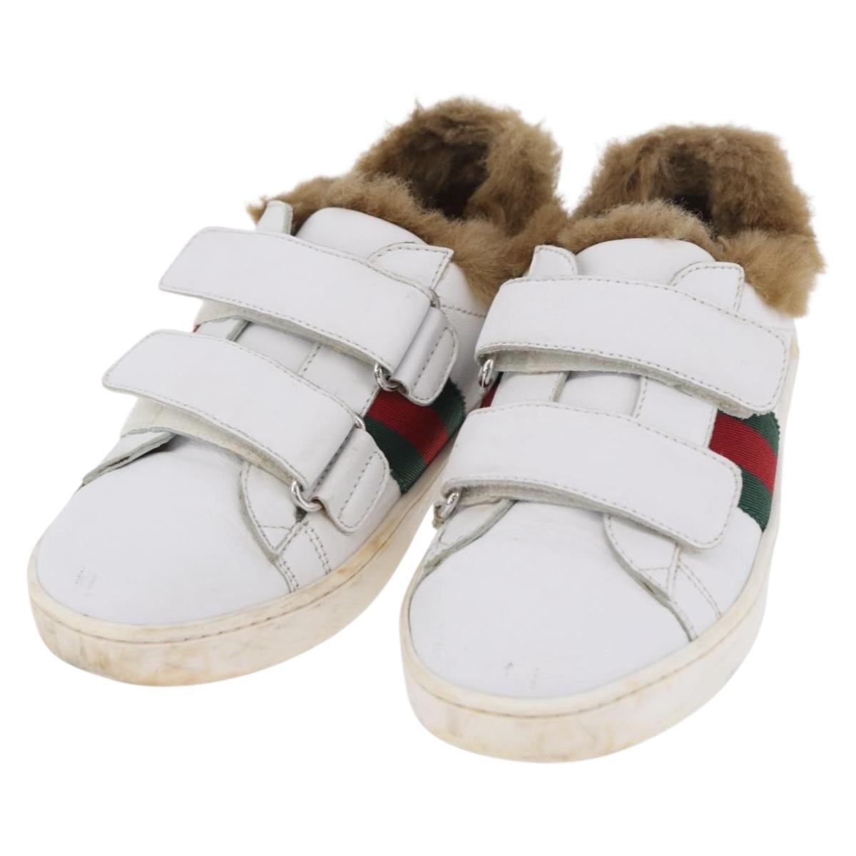GUCCI Web Sherry Line Kids Shoes Leather White Auth ar14270