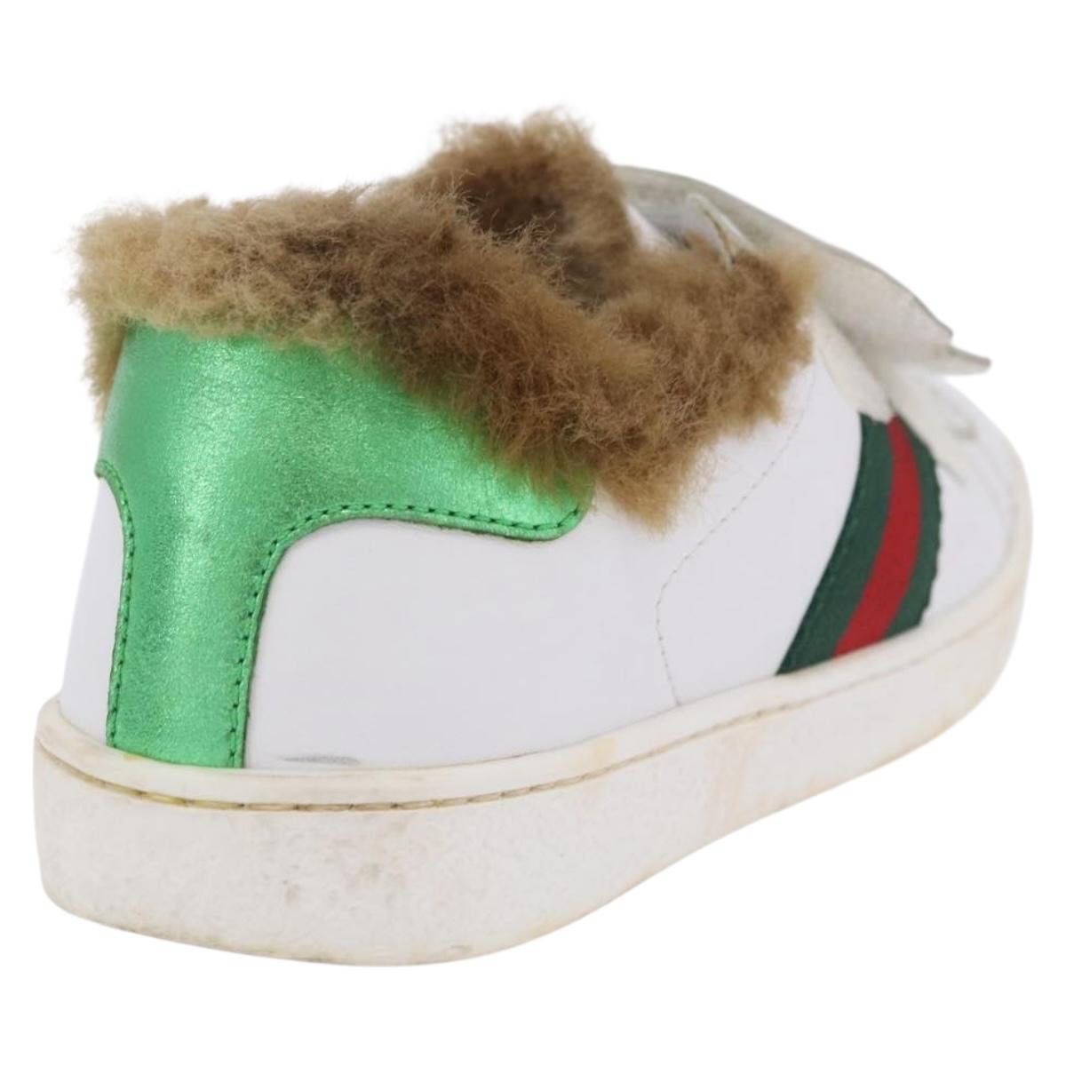 GUCCI Web Sherry Line Kids Shoes Leather White Auth ar14270
