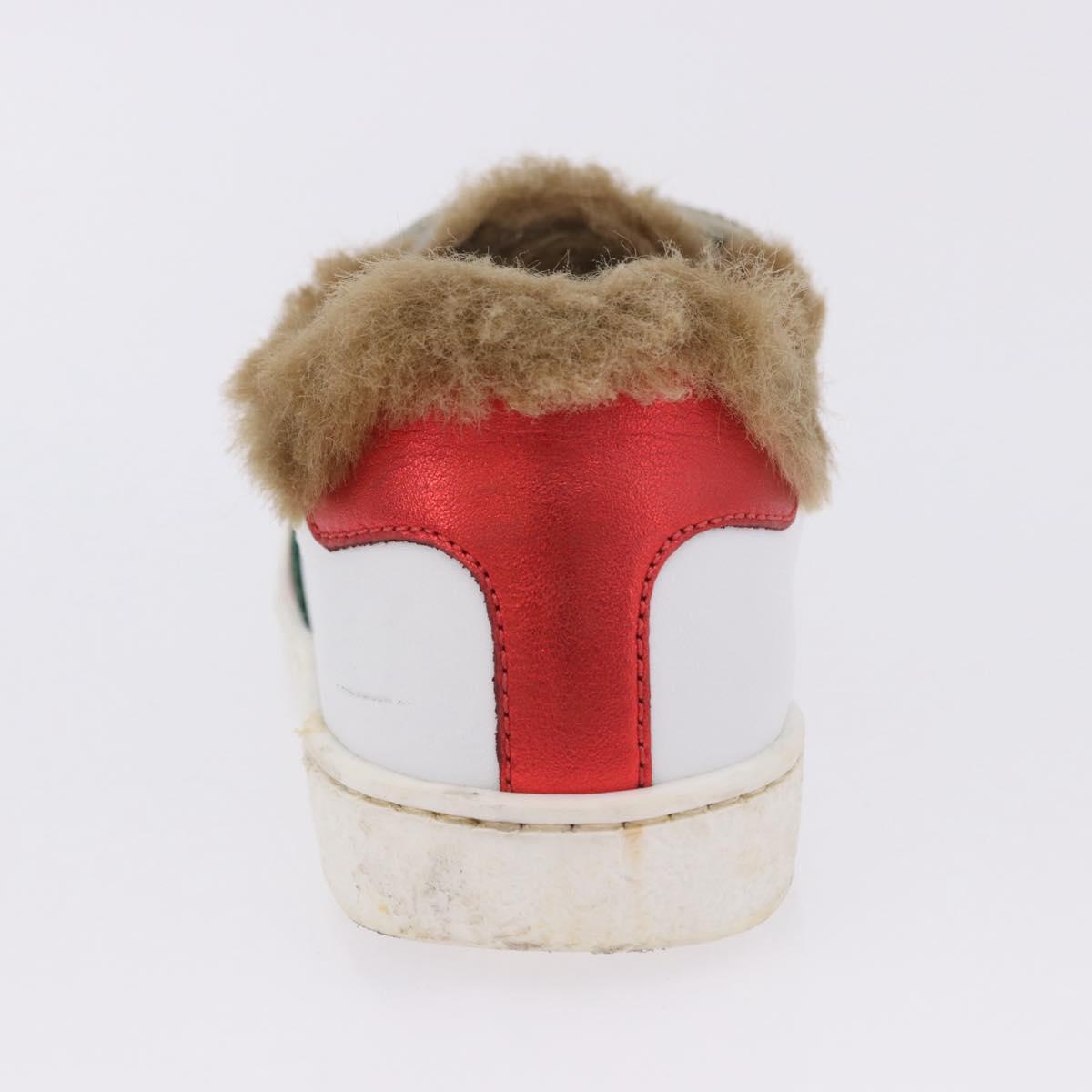 GUCCI Web Sherry Line Kids Shoes Leather White Auth ar14270