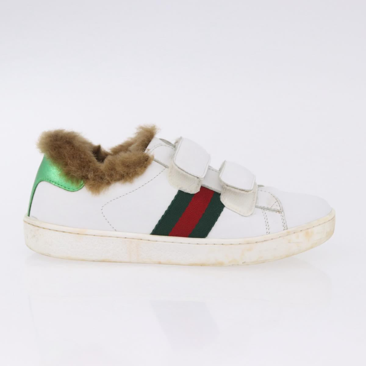 GUCCI Web Sherry Line Kids Shoes Leather White Auth ar14270