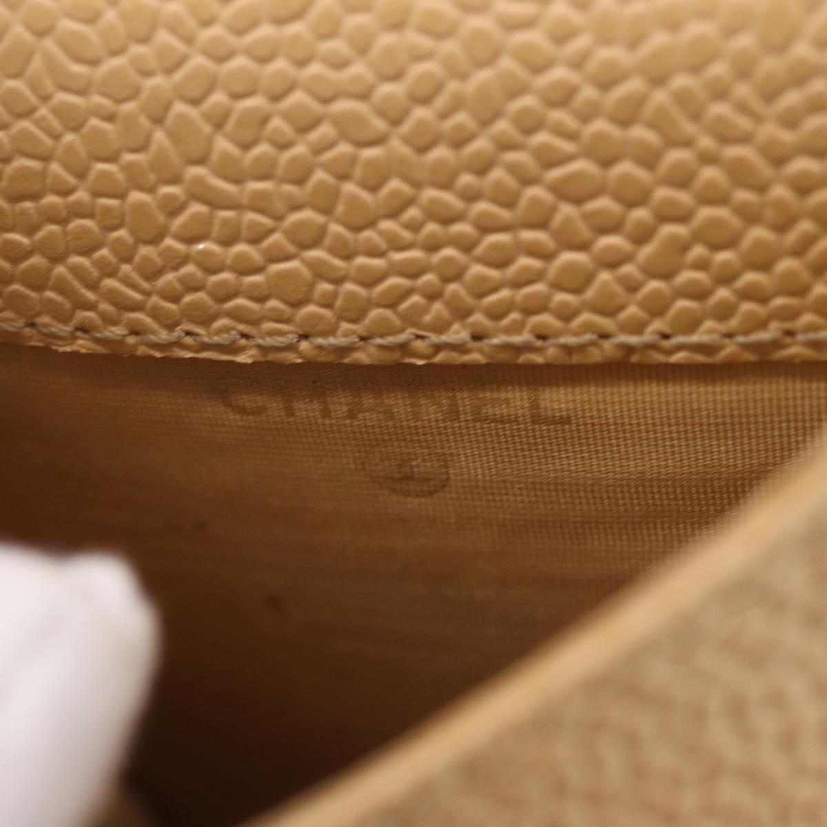 CHANEL Cigarette Case Caviar Skin Cream Gold CC Auth ar14283