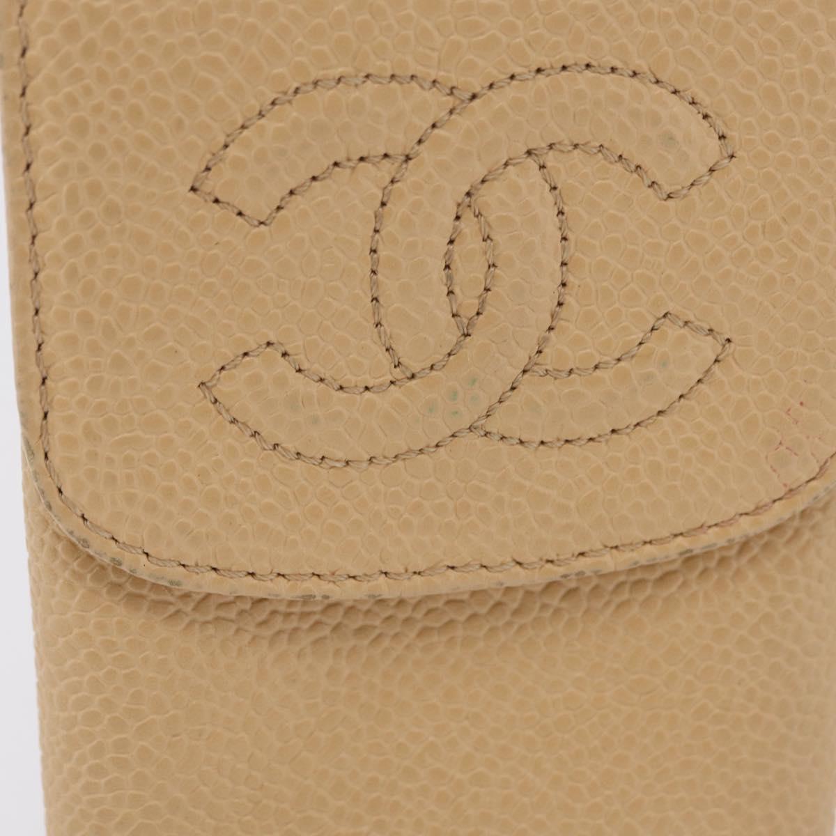 CHANEL Cigarette Case Caviar Skin Cream Gold CC Auth ar14283