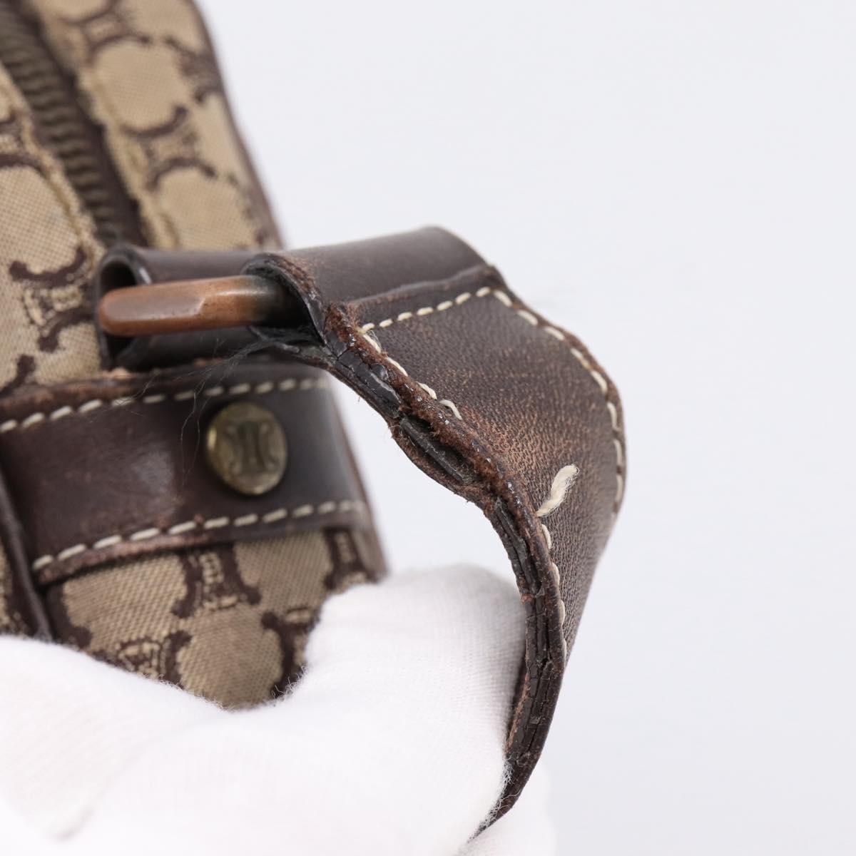 CELINE Macadam Canvas Shoulder Bag Beige Gold Auth ar14284