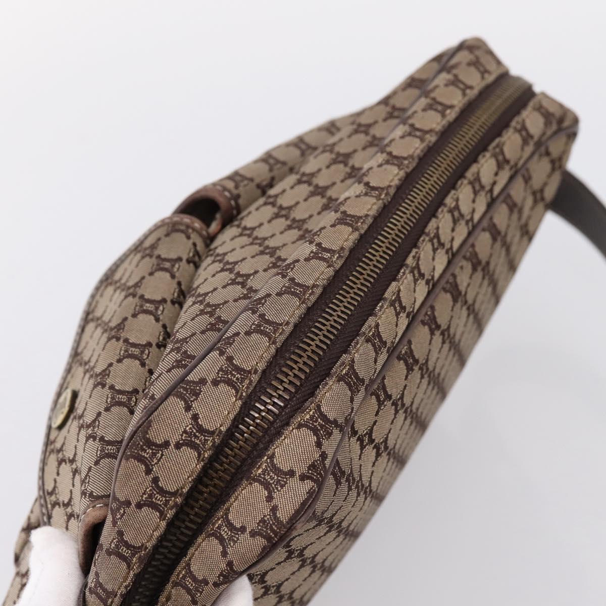 CELINE Macadam Canvas Shoulder Bag Beige Gold Auth ar14284