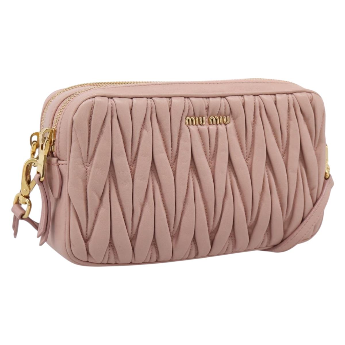 Miu Miu Matelasse Shoulder Bag Leather Pink Gold Auth ar14289M
