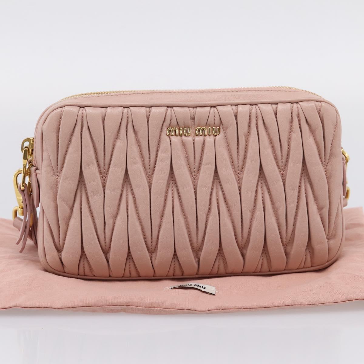 Miu Miu Matelasse Shoulder Bag Leather Pink Gold Auth ar14289M