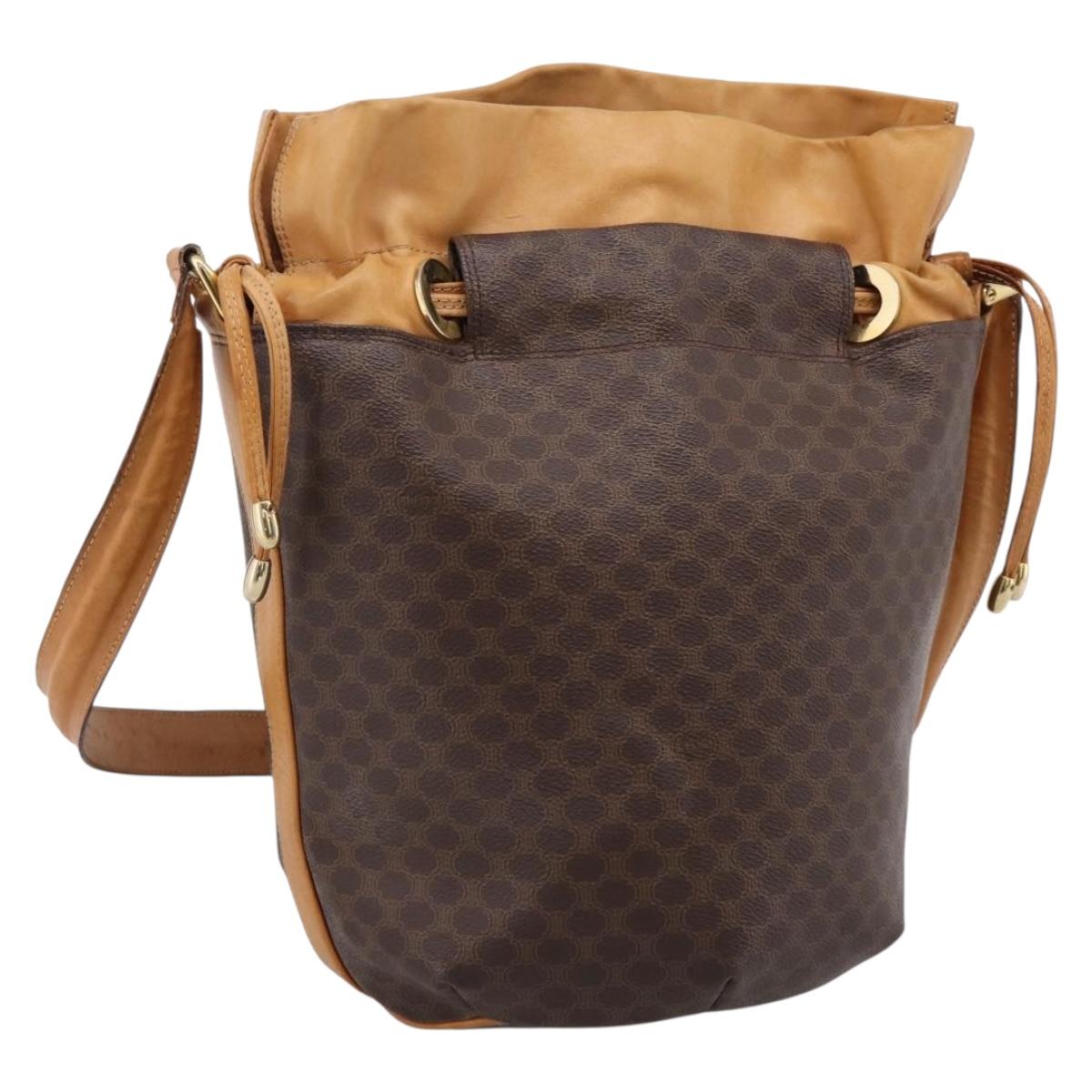 CELINE Macadam Canvas Shoulder Bag PVC Leather Brown Gold Auth ar14297