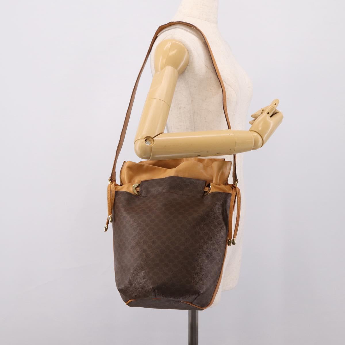 CELINE Macadam Canvas Shoulder Bag PVC Leather Brown Gold Auth ar14297