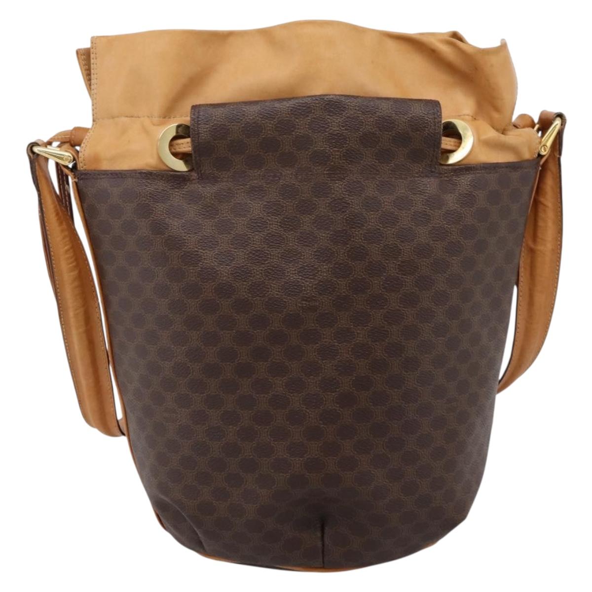 CELINE Macadam Canvas Shoulder Bag PVC Leather Brown Gold Auth ar14297