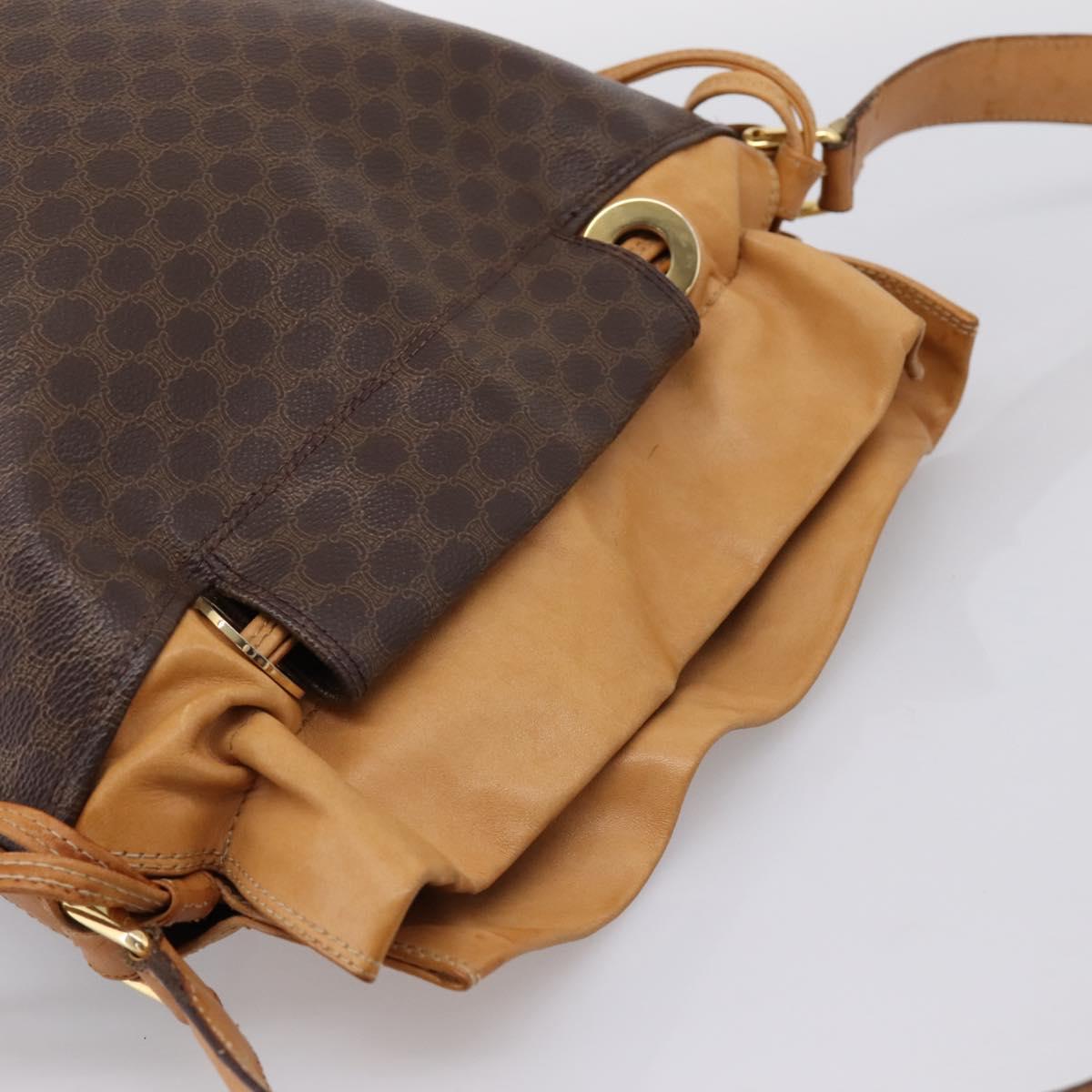 CELINE Macadam Canvas Shoulder Bag PVC Leather Brown Gold Auth ar14297