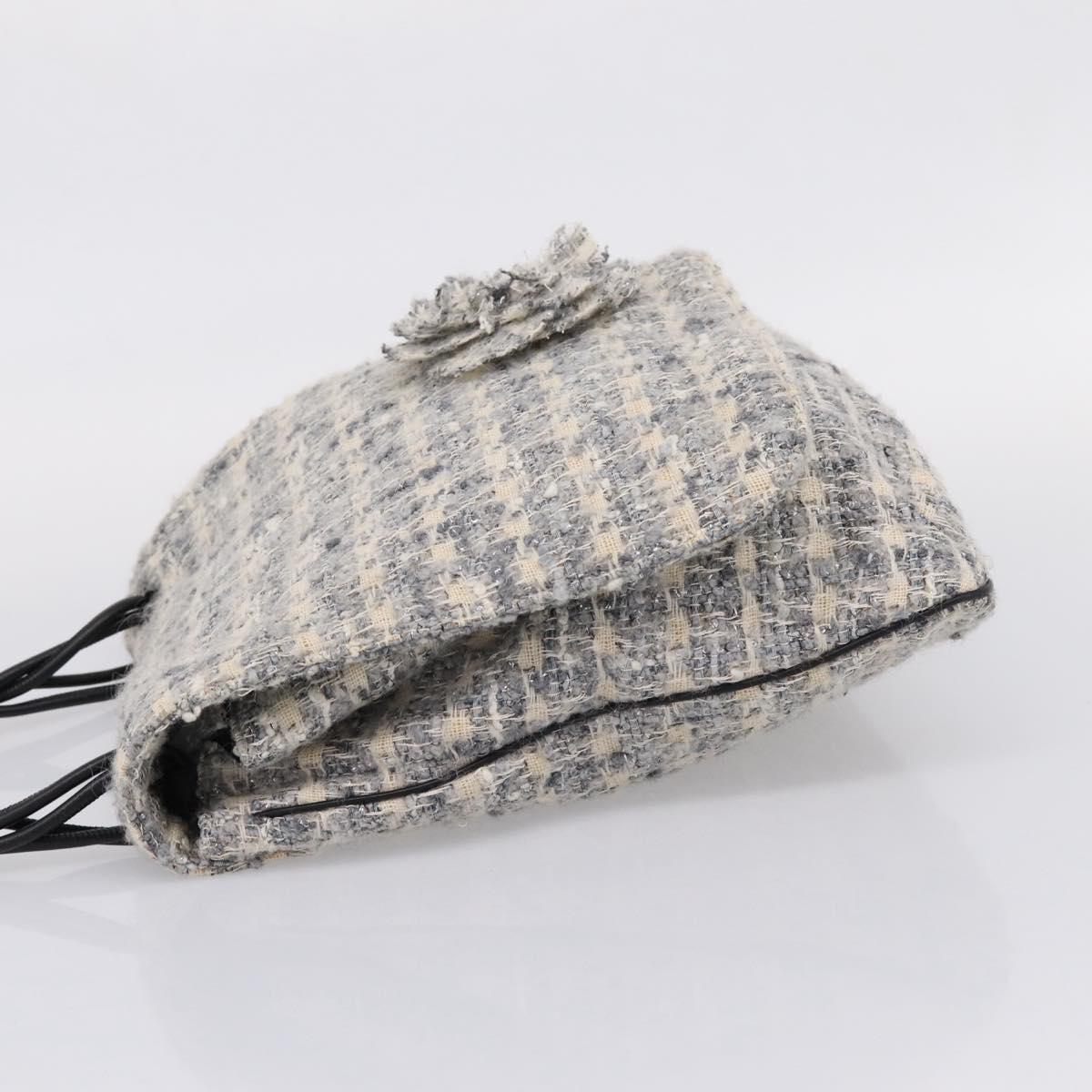CHANEL Shoulder Bag Tweed Gray Silver CC Auth ar14307SAM