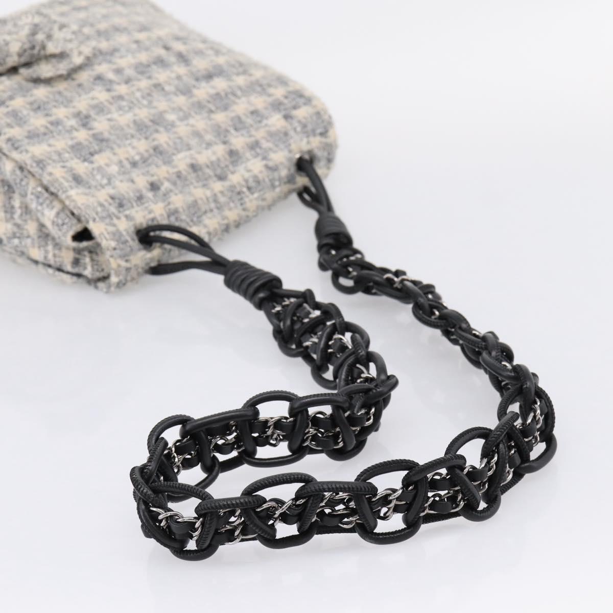 CHANEL Shoulder Bag Tweed Gray Silver CC Auth ar14307SAM