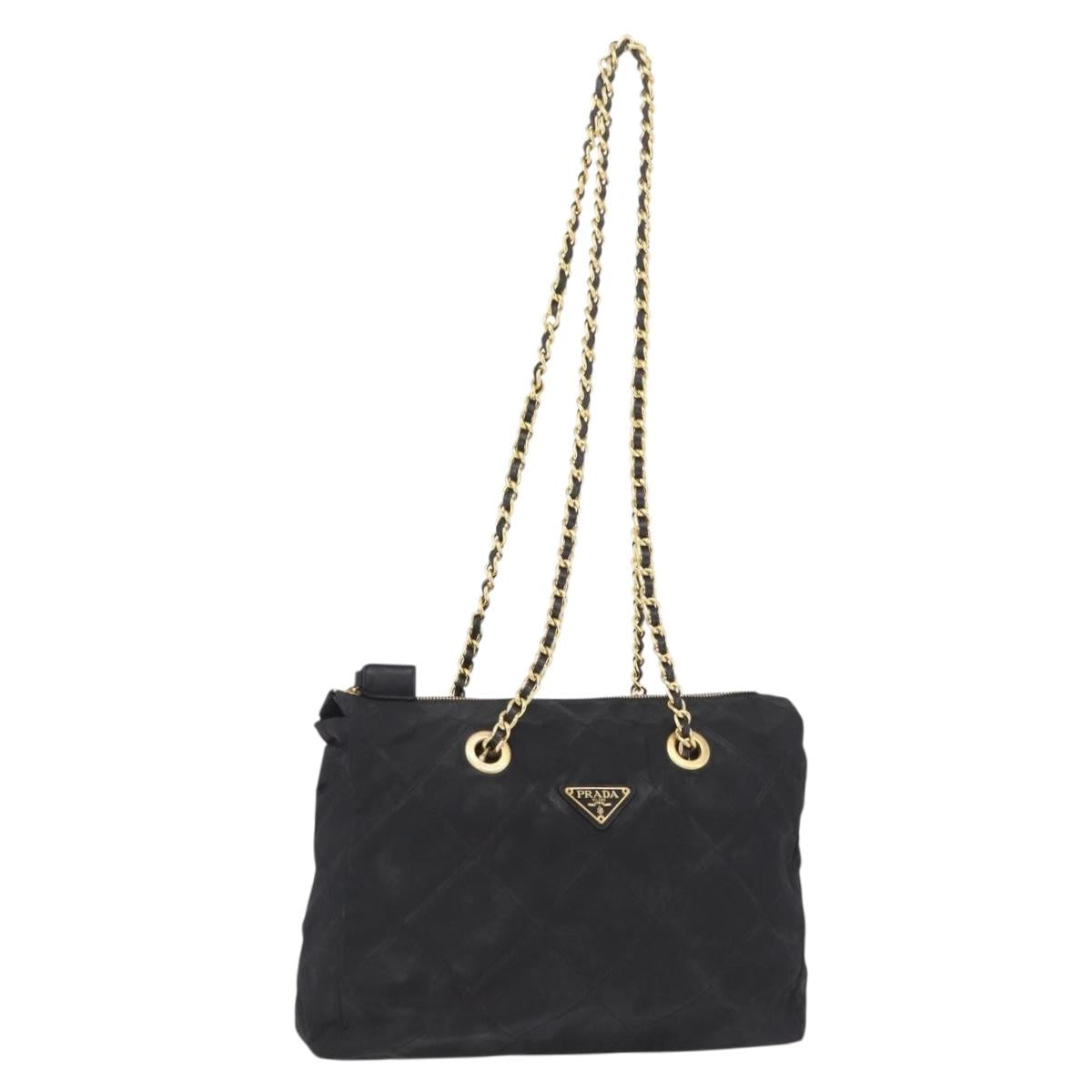 PRADA Chain Shoulder Bag Nylon Black Gold Auth ar14310A