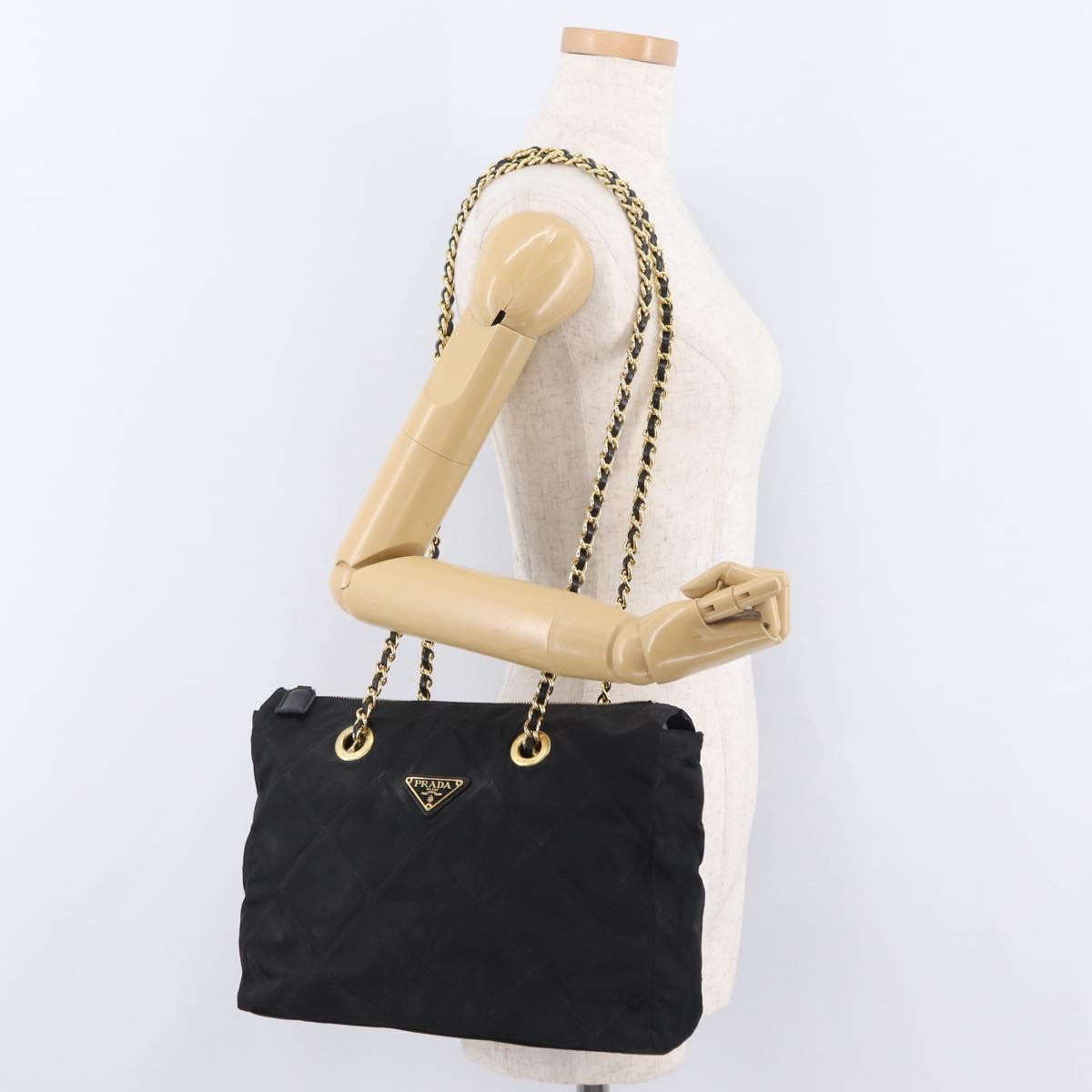 PRADA Chain Shoulder Bag Nylon Black Gold Auth ar14310A