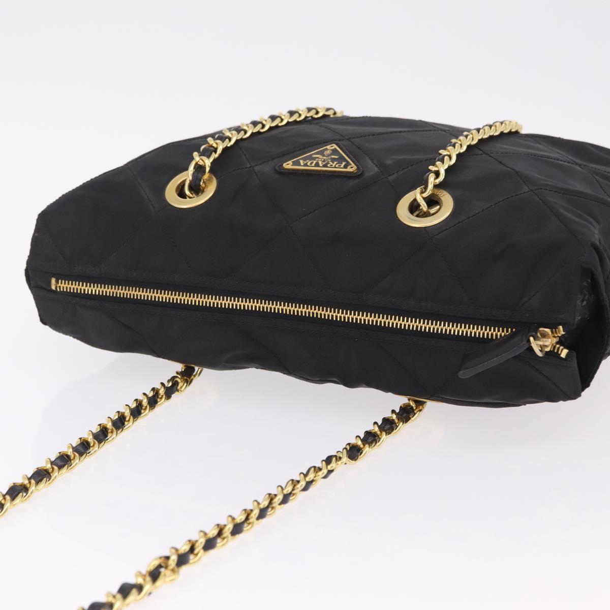 PRADA Chain Shoulder Bag Nylon Black Gold Auth ar14310A