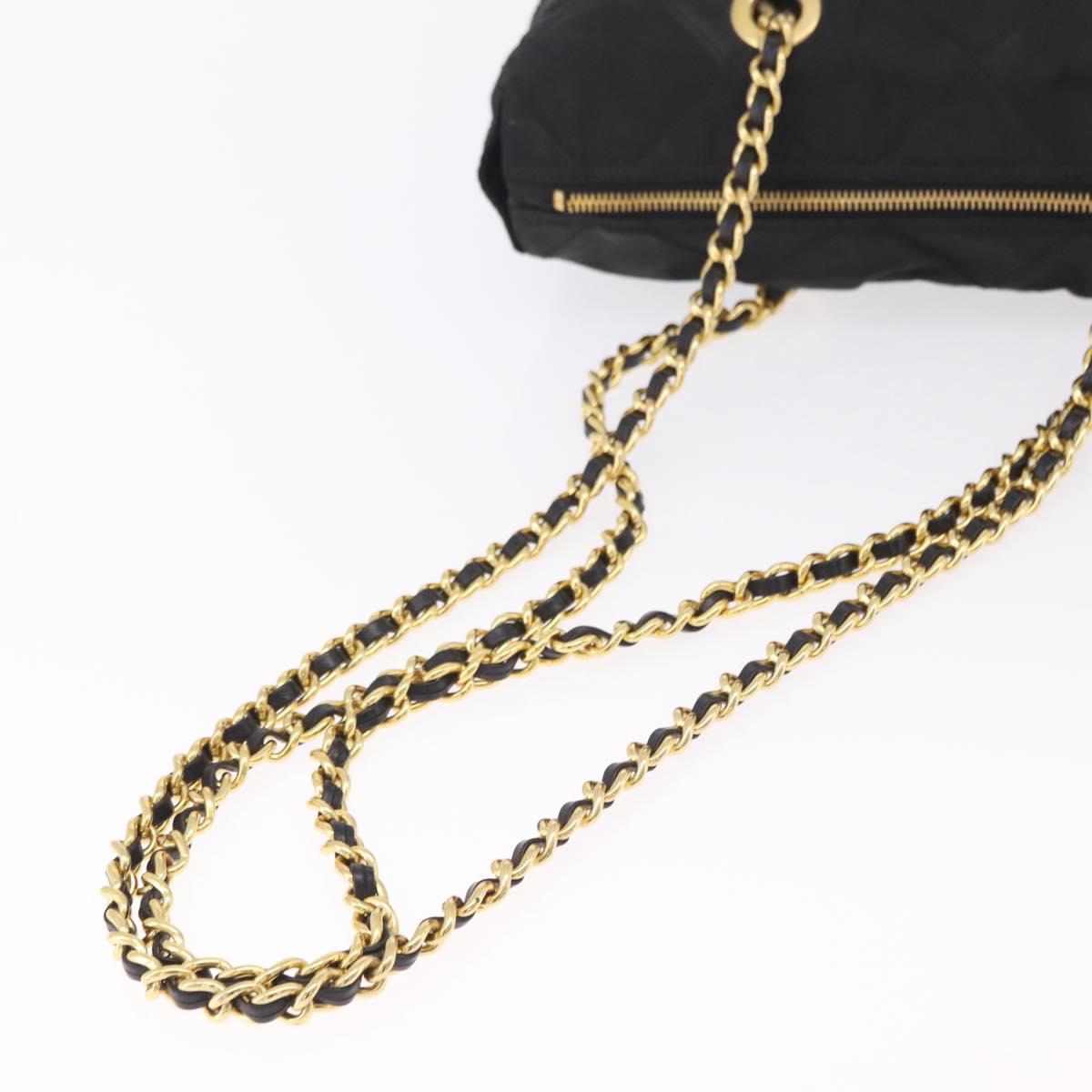 PRADA Chain Shoulder Bag Nylon Black Gold Auth ar14310A