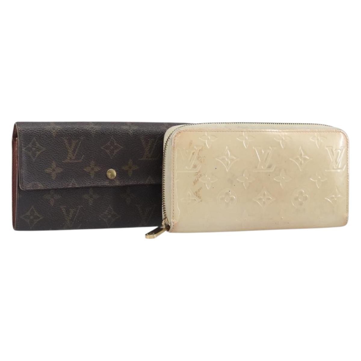 LOUIS VUITTON Monogram Long Wallet 2 Set Beige LV Auth ar14329