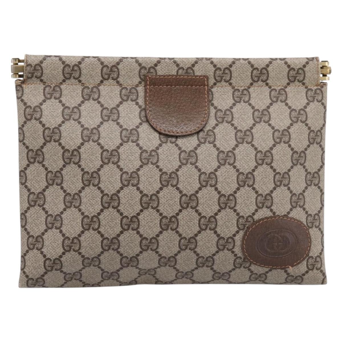 GUCCI GG Supreme Clutch Bag PVC Beige Gold 67 039 5229 Auth ar14346