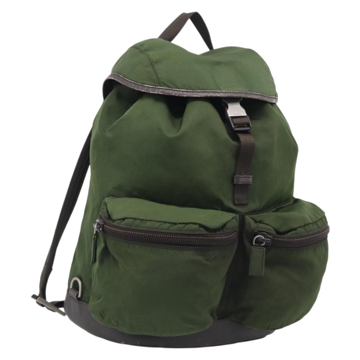 PRADA Backpack Nylon Green Silver Auth ar14348