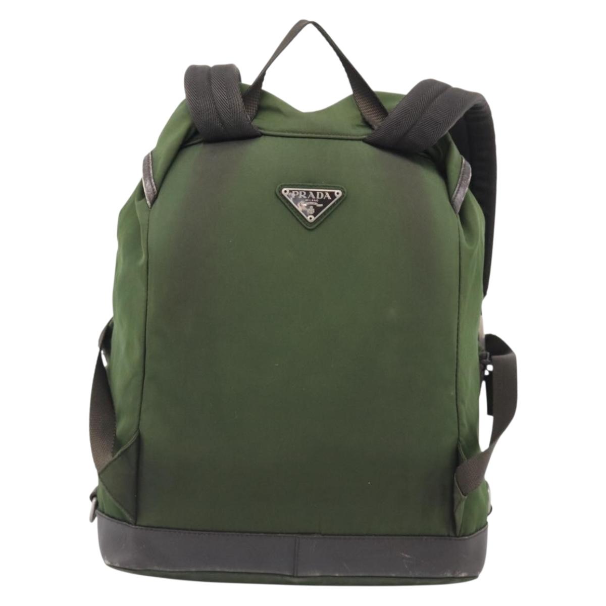 PRADA Backpack Nylon Green Silver Auth ar14348