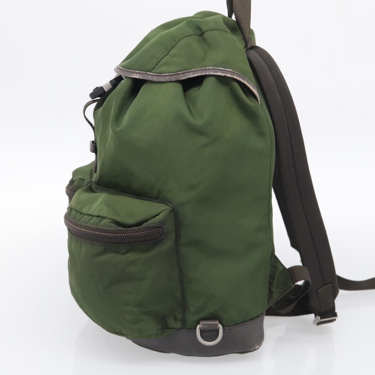 PRADA Backpack Nylon Green Silver Auth ar14348