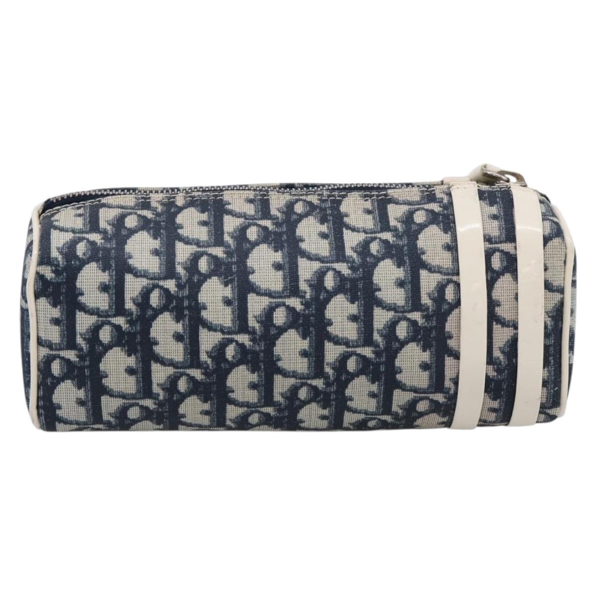 Christian Dior Trotter Canvas Pouch PVC Navy Silver Auth ar14358A