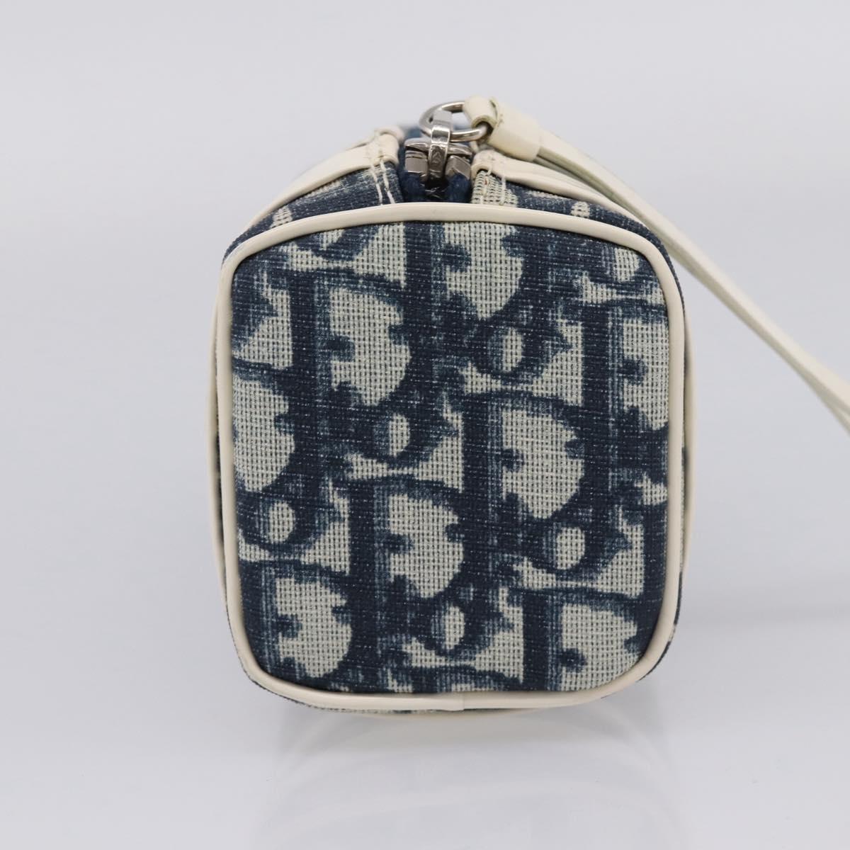 Christian Dior Trotter Canvas Pouch PVC Navy Silver Auth ar14358A