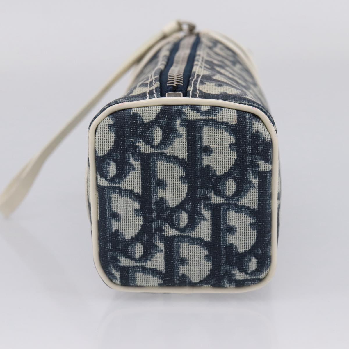 Christian Dior Trotter Canvas Pouch PVC Navy Silver Auth ar14358A