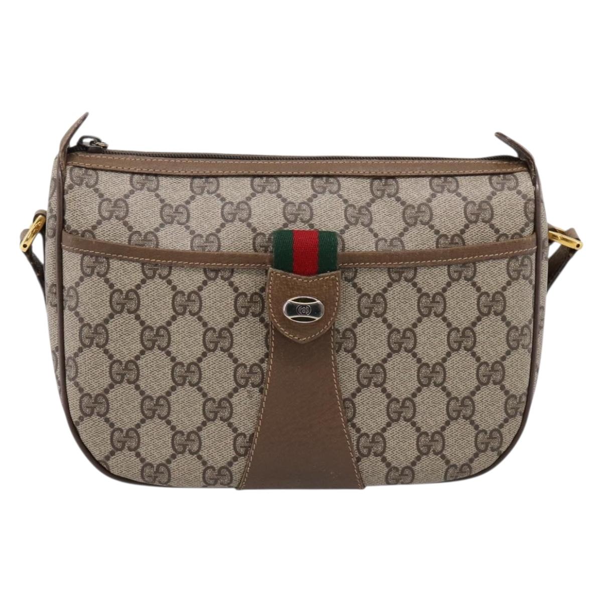 GUCCI GG Supreme Web Sherry Line Bag PVC Beige Gold 89 02 032 Auth ar14361
