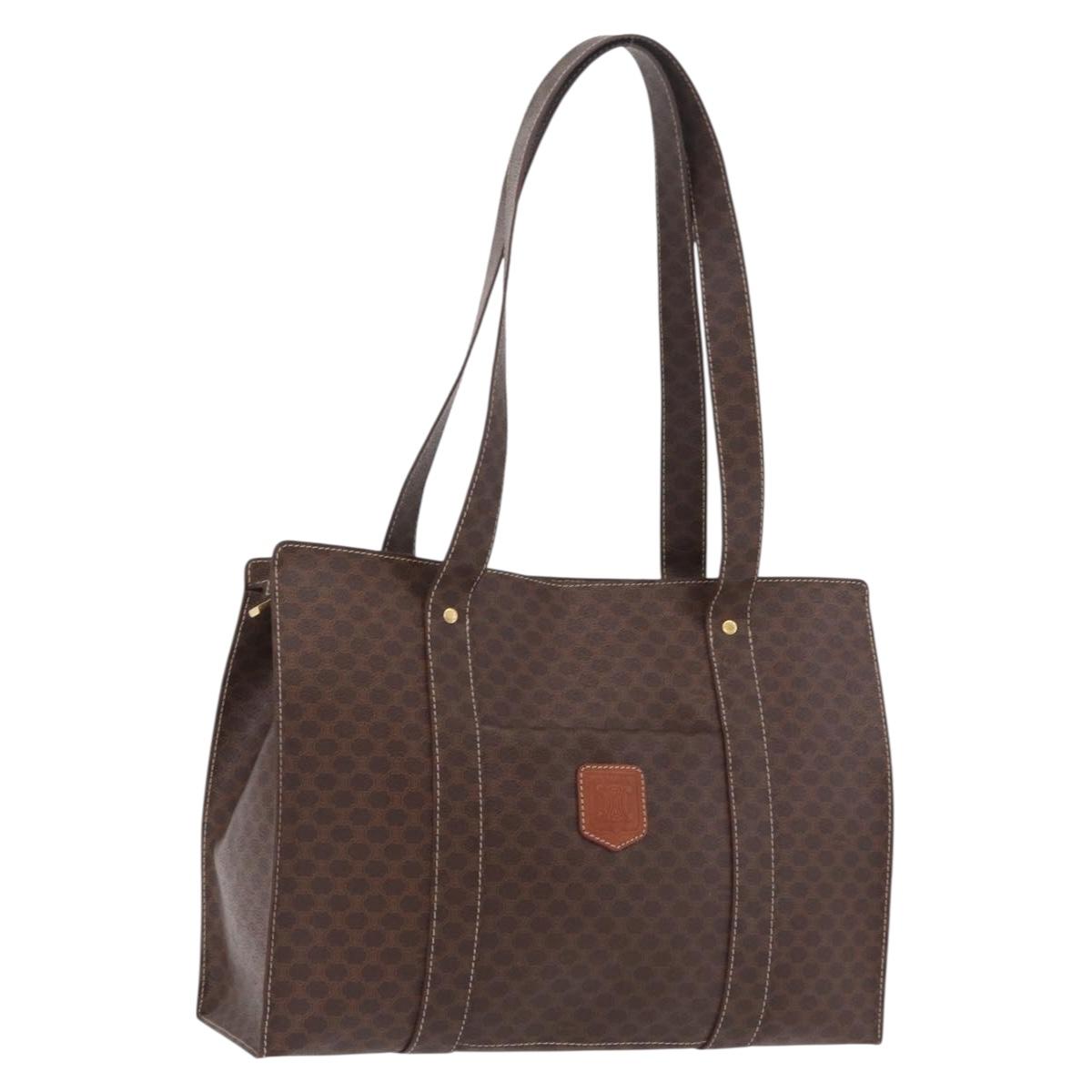 CELINE Macadam Canvas Tote Bag PVC Leather Brown Gold Auth ar14366