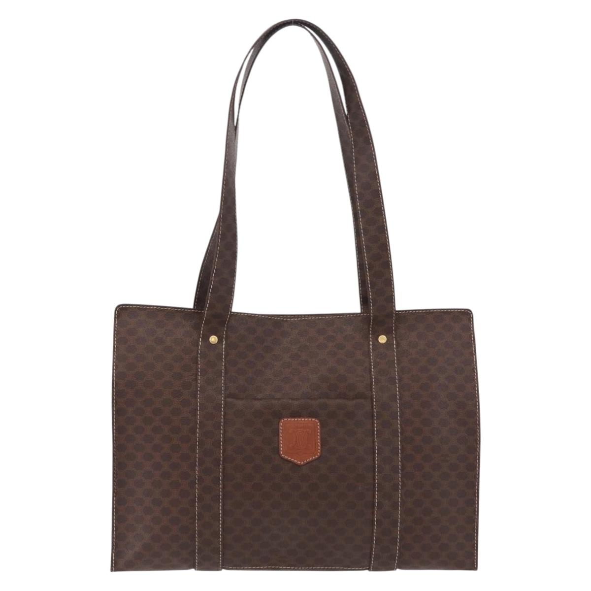 CELINE Macadam Canvas Tote Bag PVC Leather Brown Gold Auth ar14366