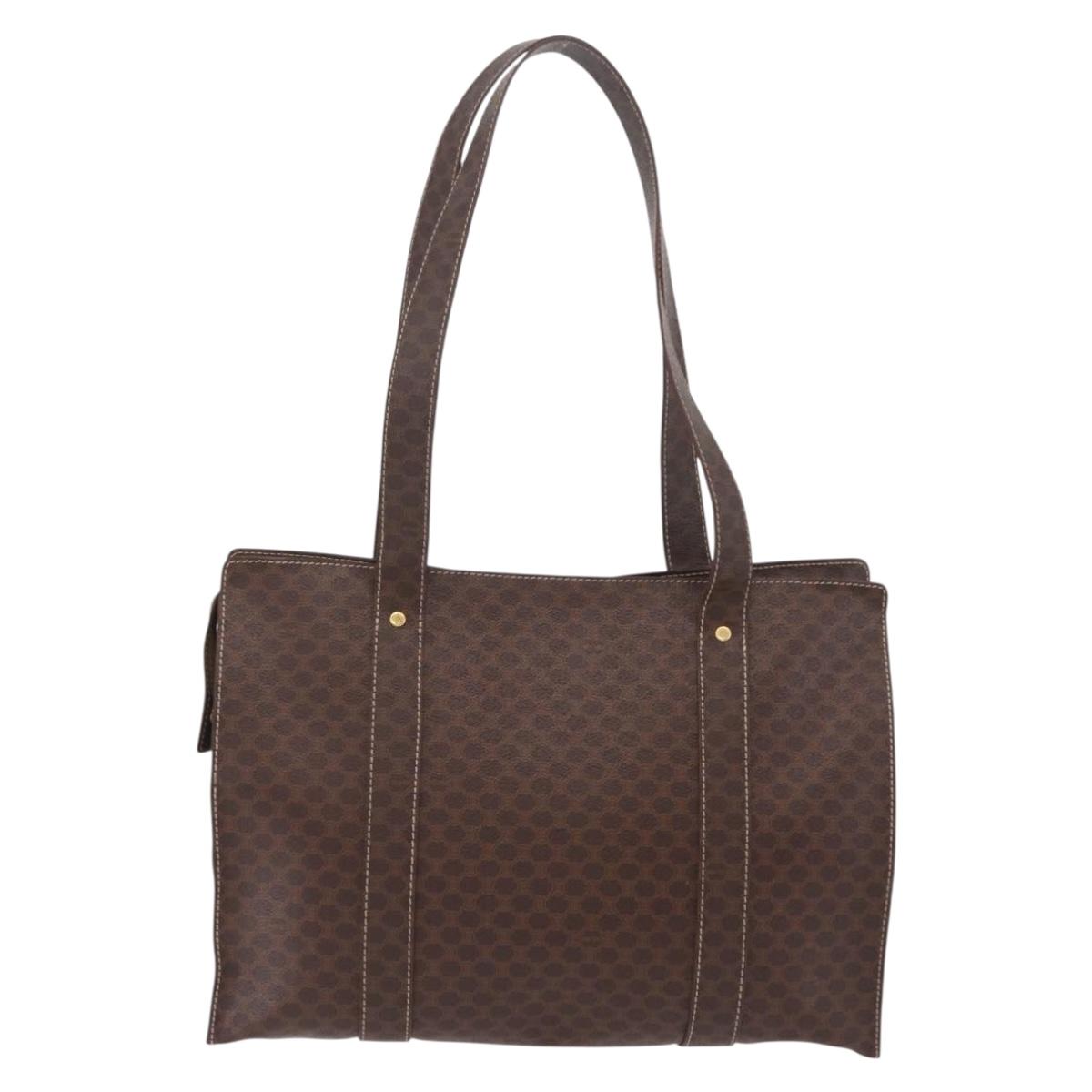 CELINE Macadam Canvas Tote Bag PVC Leather Brown Gold Auth ar14366