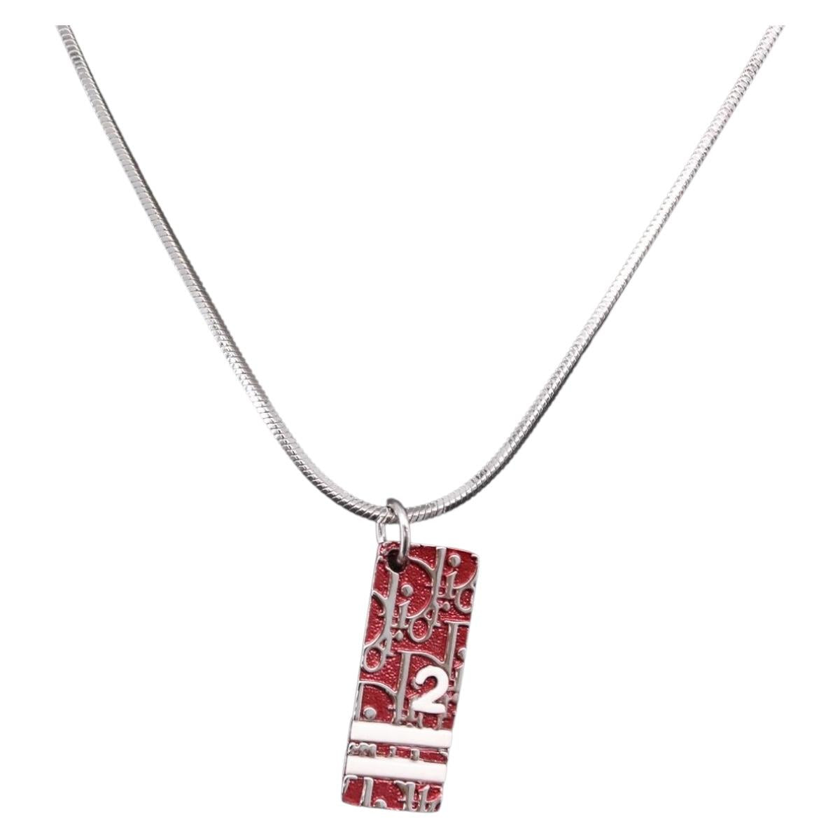 Christian Dior Necklace Metal Silver Auth ar14372V