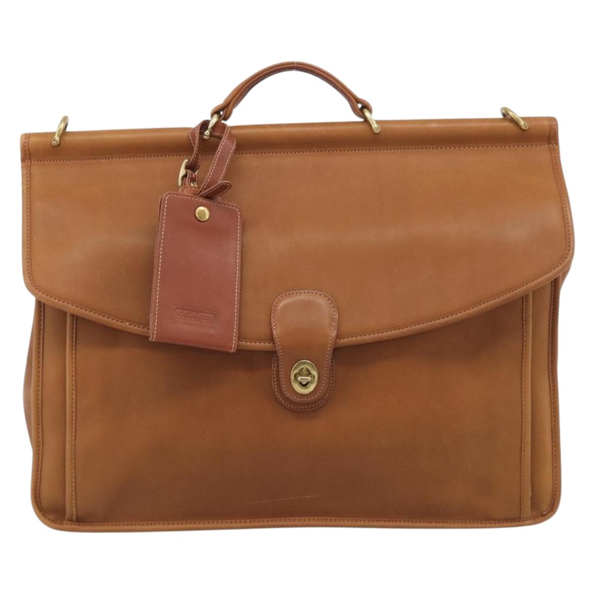 Coach Business Bag Leather 2way Brown Gold Auth ar14377
