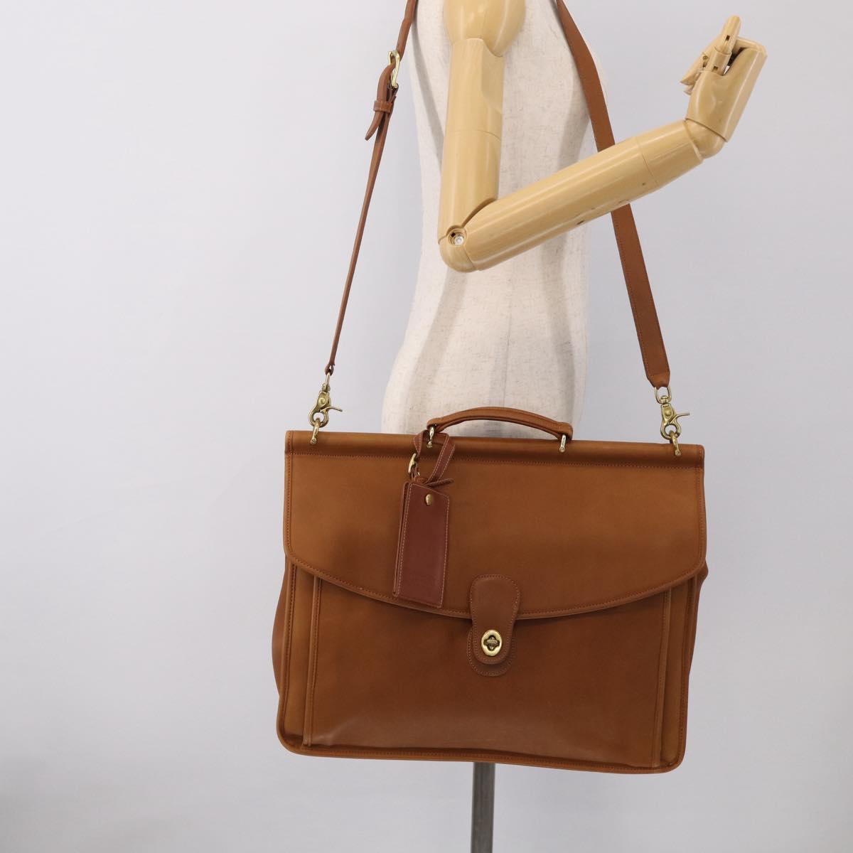 Coach Business Bag Leather 2way Brown Gold Auth ar14377