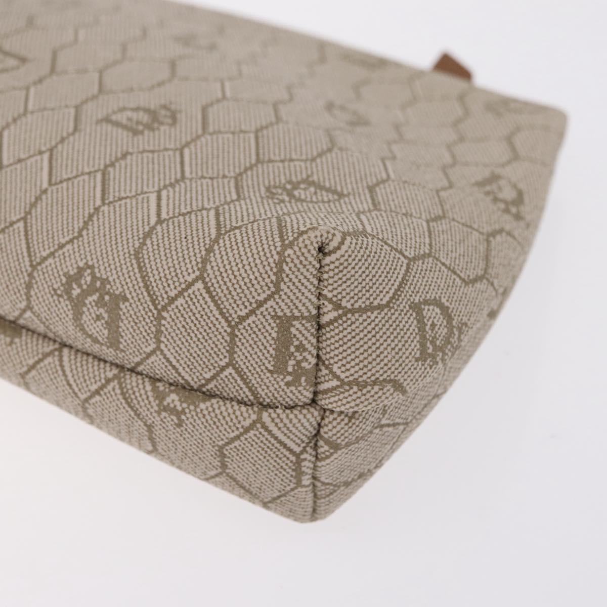 Christian Dior Honeycomb Canvas Pouch PVC Beige Auth ar14379A