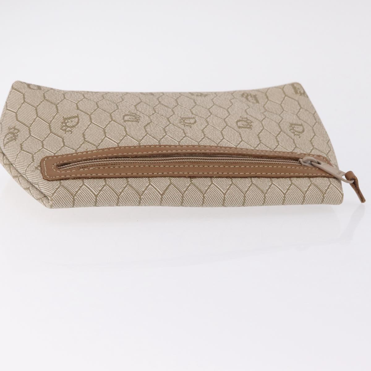 Christian Dior Honeycomb Canvas Pouch PVC Beige Auth ar14379A