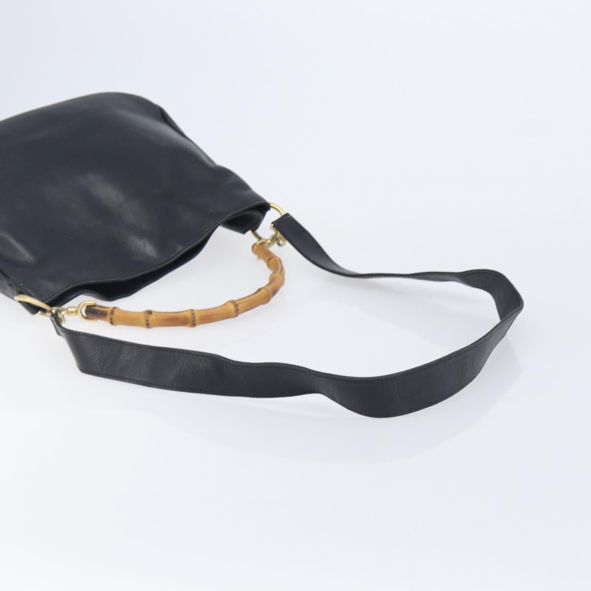 GUCCI Bamboo Hand Bag Leather 2way Black Gold 001 2113 1638 Auth ar14383