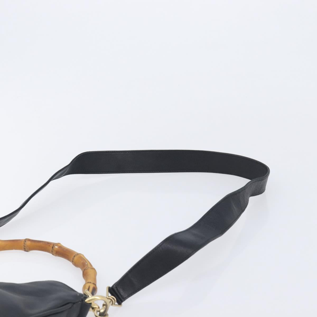 GUCCI Bamboo Hand Bag Leather 2way Black Gold 001 2113 1638 Auth ar14383