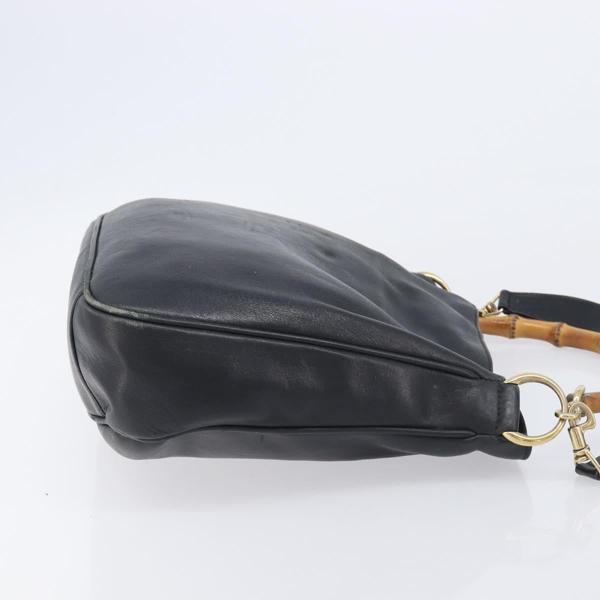 GUCCI Bamboo Hand Bag Leather 2way Black Gold 001 2113 1638 Auth ar14383